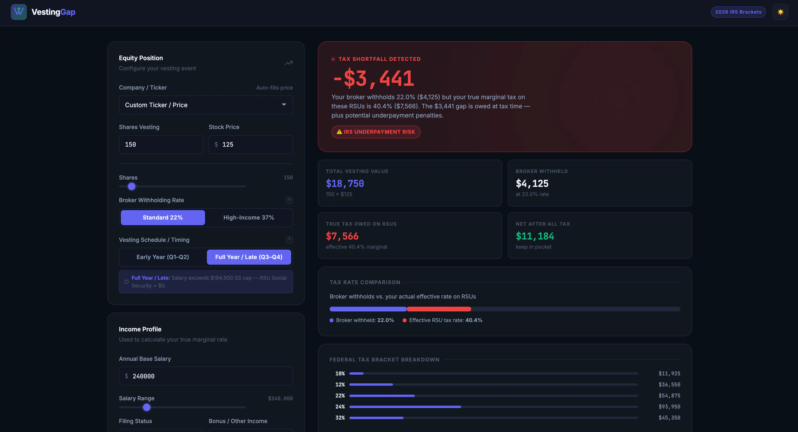 VestingGap — RSU & Equity Tax Simulator gallery image