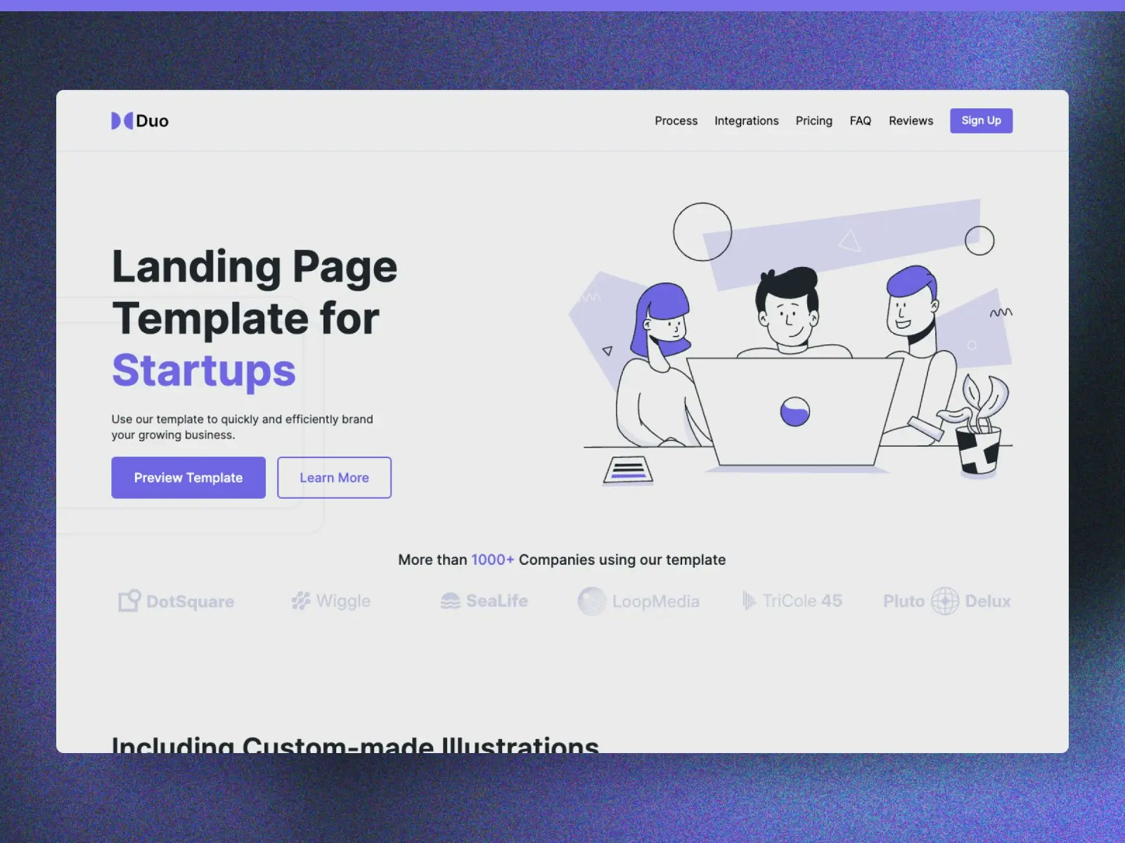 เทมเพลตหน้า Landing Page Duo สำหรับ startups media 2