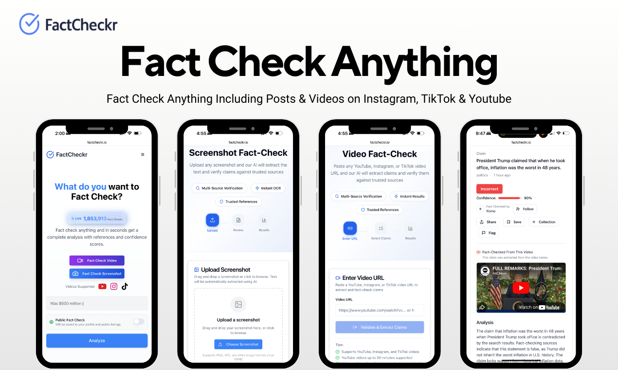 FactCheckr.io - Main product screenshot demonstrating key features and user interface