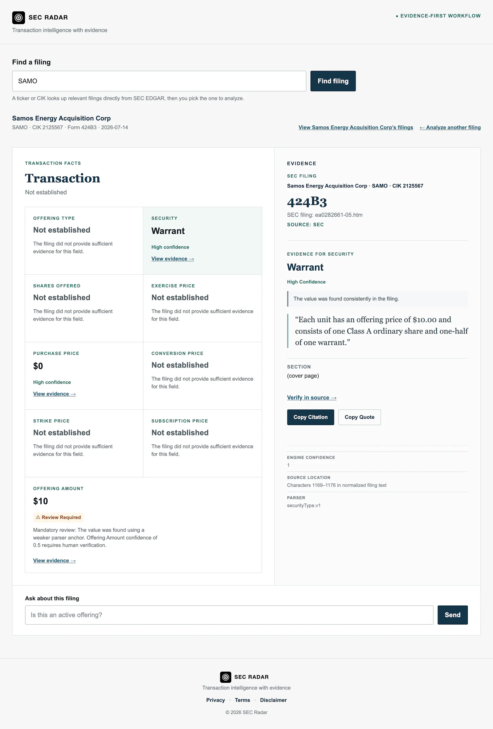 SEC Radar screenshot 2