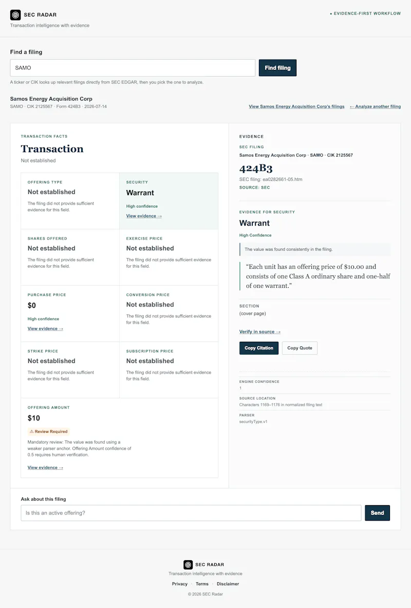 SEC Radar screenshot 2