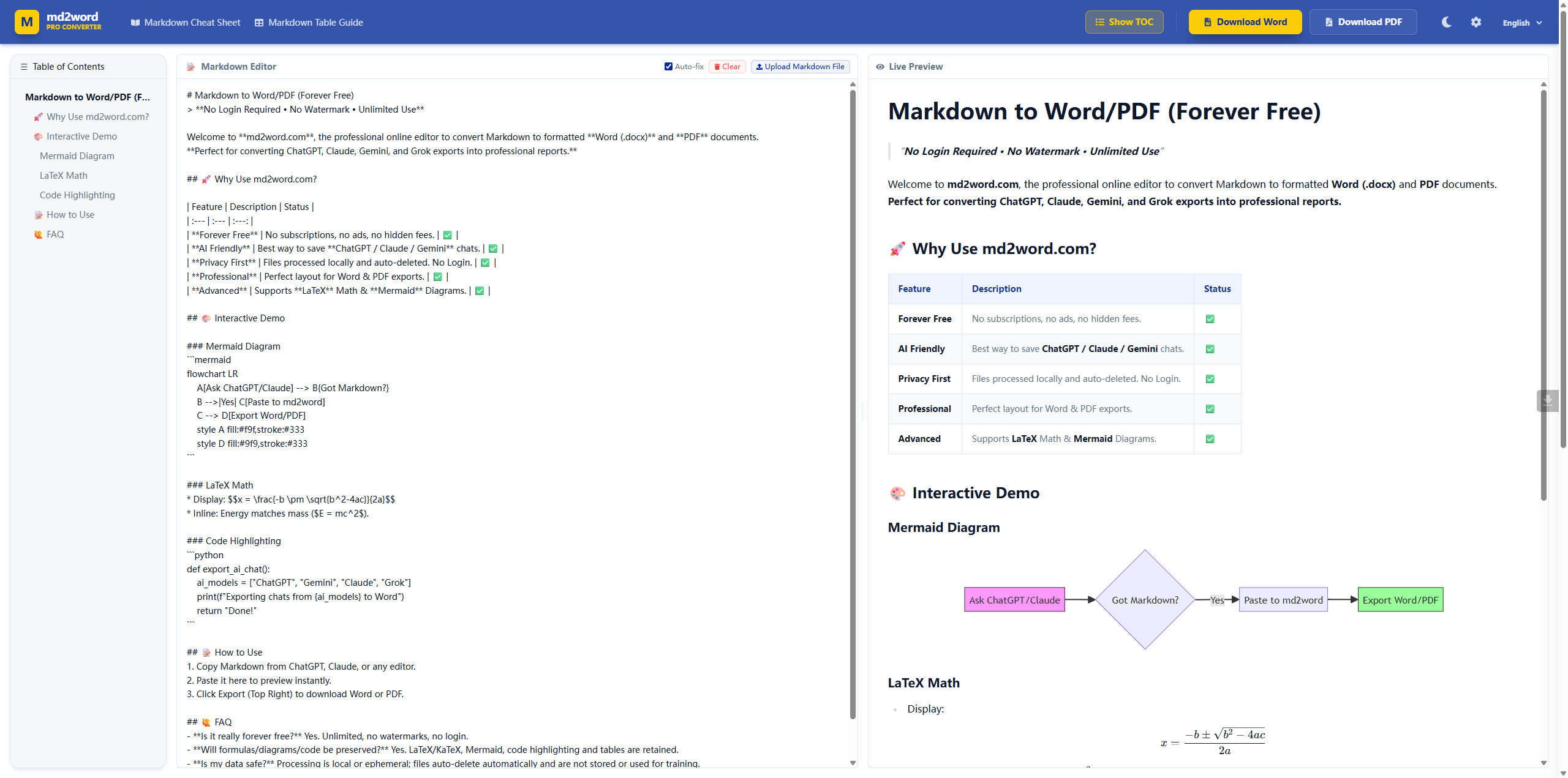 MD2Word - Main product screenshot demonstrating key features and user interface