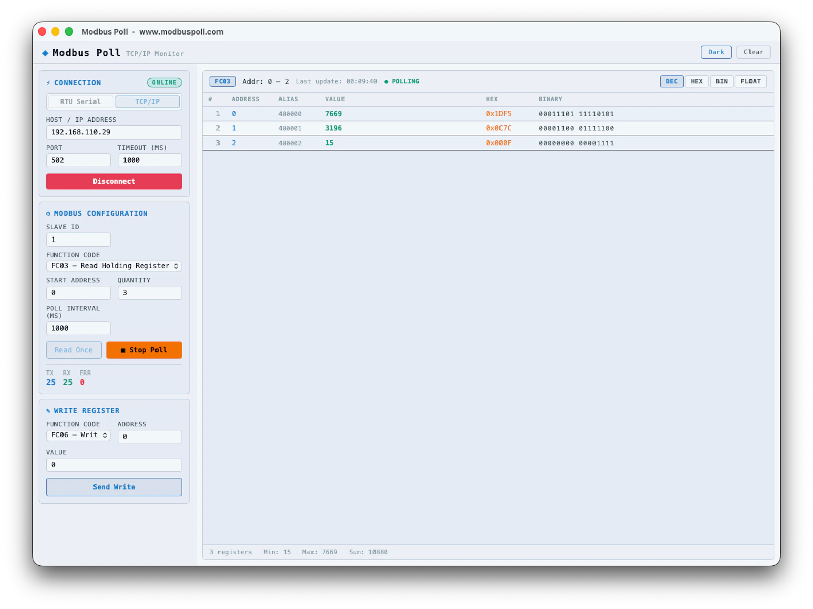Modbus Poll screenshot 2