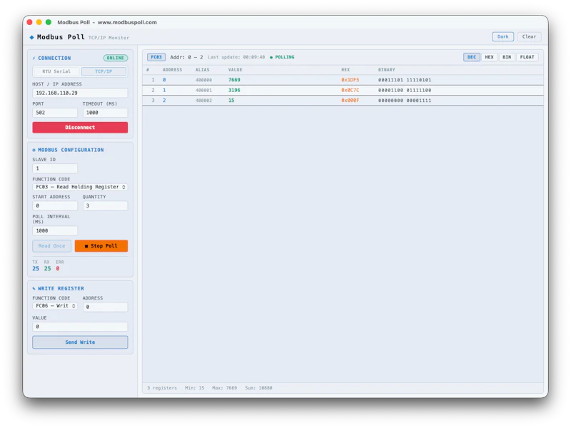 Modbus Poll screenshot 2