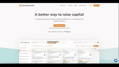 スタートアップの資金調達成功のための究極のツールキット、「Foundersuite」のロゴとタグラインを表示するプロモーションイメージです。
