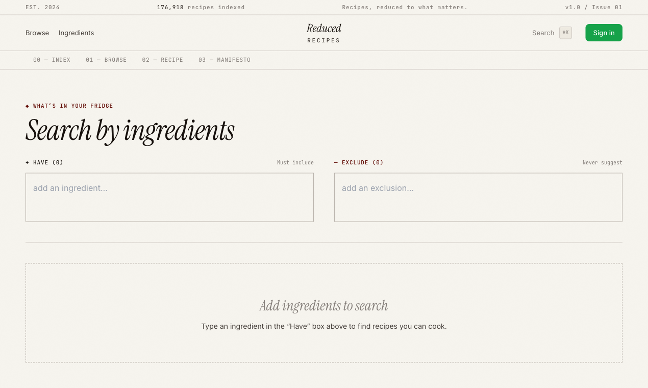 Reduced Recipes — Recipes, reduced. gallery image