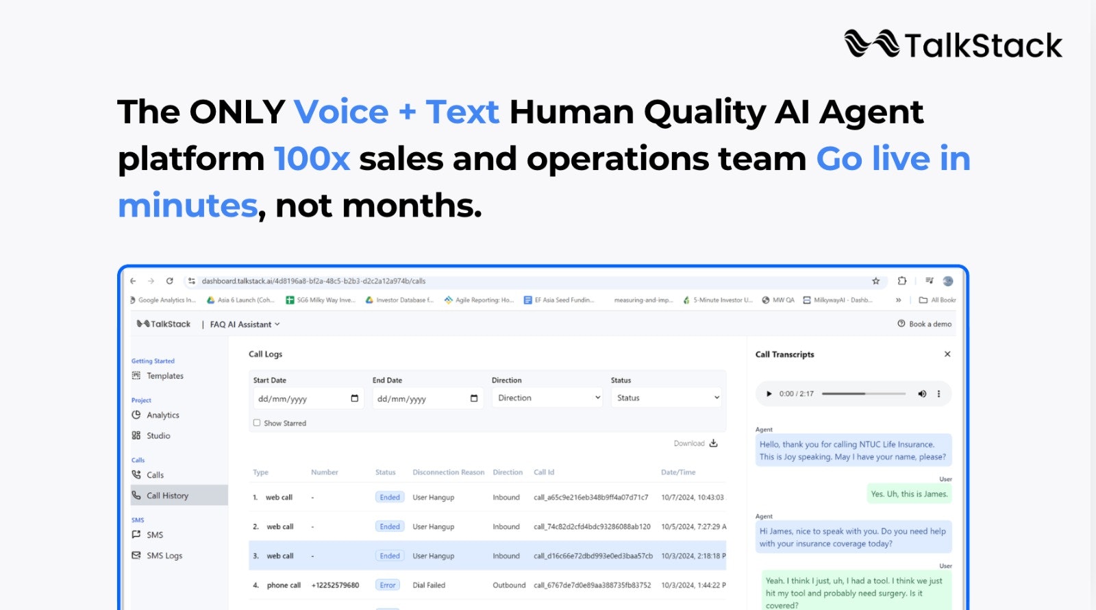 startuptile Talkstack AI-Create 1000 Sales and Customer Support Agents in a click