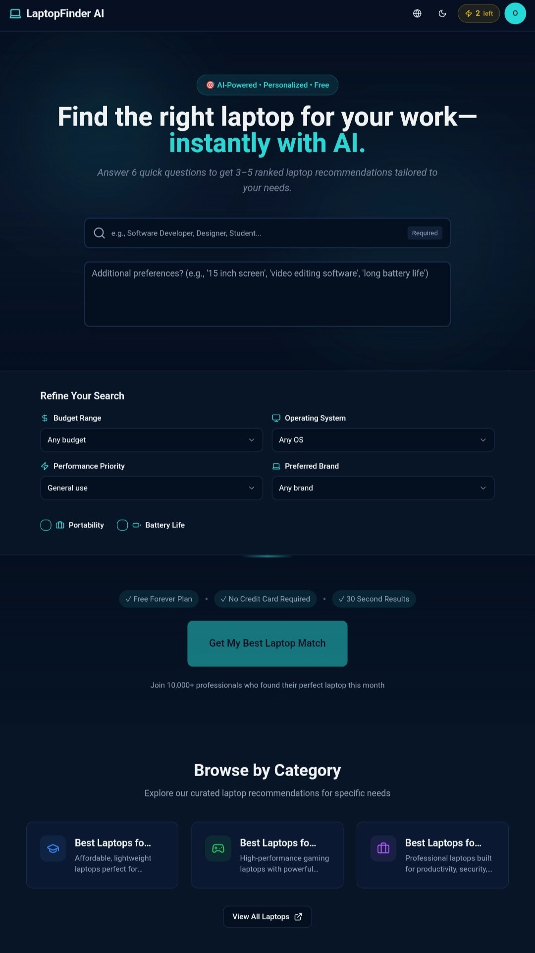 LaptopFinderAI - Screenshot 3 showing product features and functionality