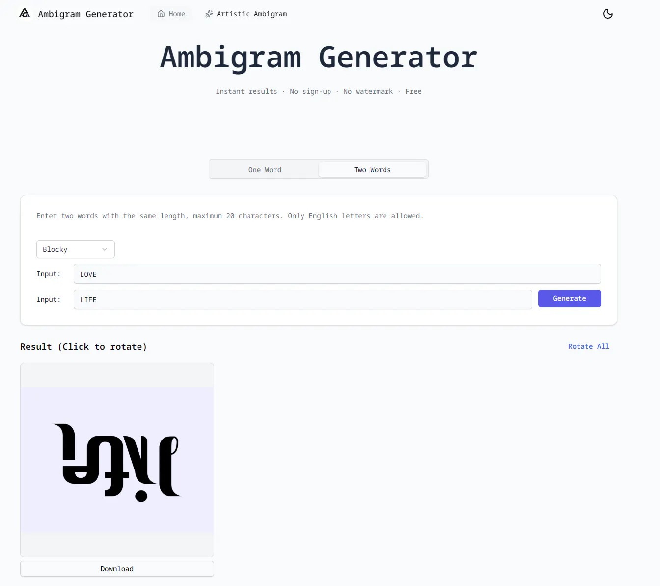 Free Ambigram Generator gallery image