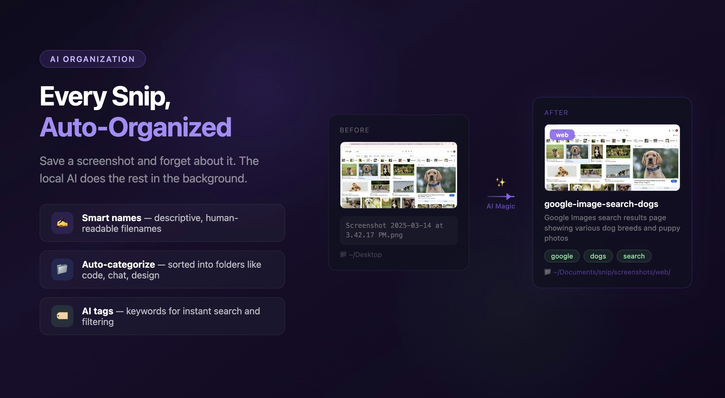Snip - AI-powered macOS Screenshot Tool - Screenshot 3 showing product features and functionality