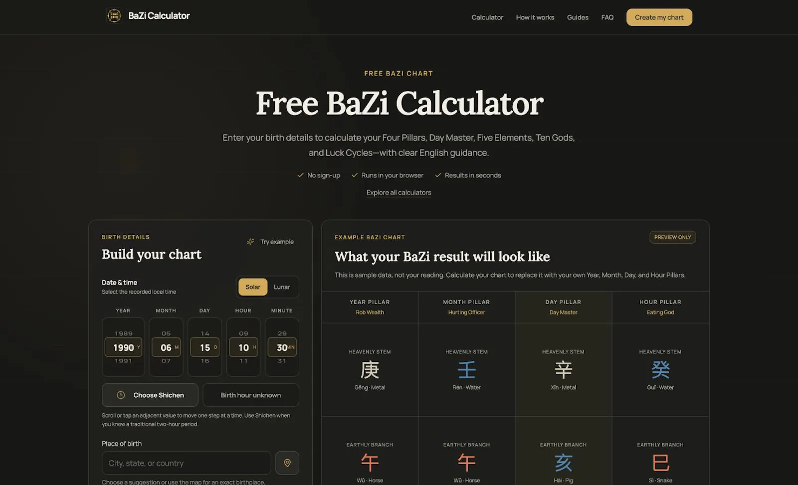 BaZi Calculator screenshot 2