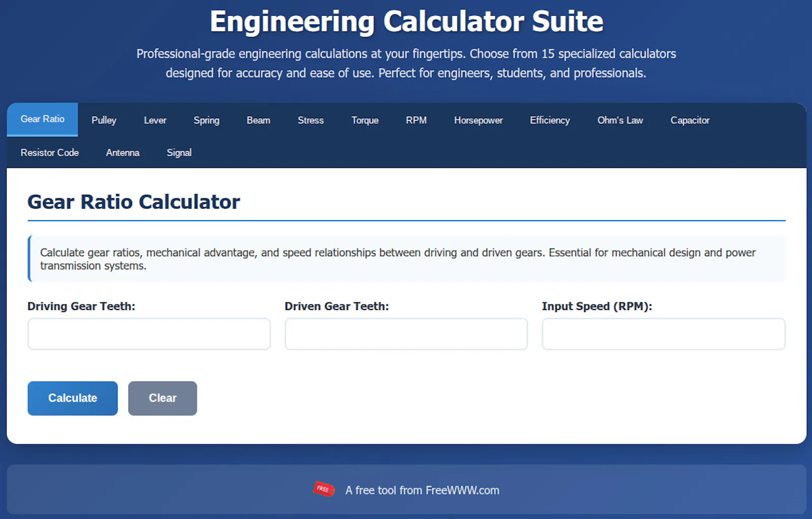 FreeWWW Engineering Calculator Suite screenshot 1