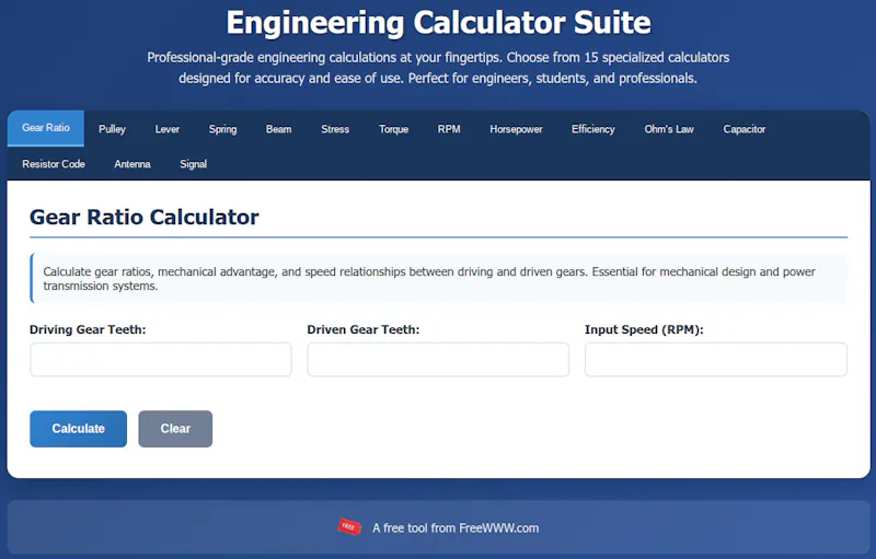 FreeWWW Engineering Calculator Suite screenshot 1
