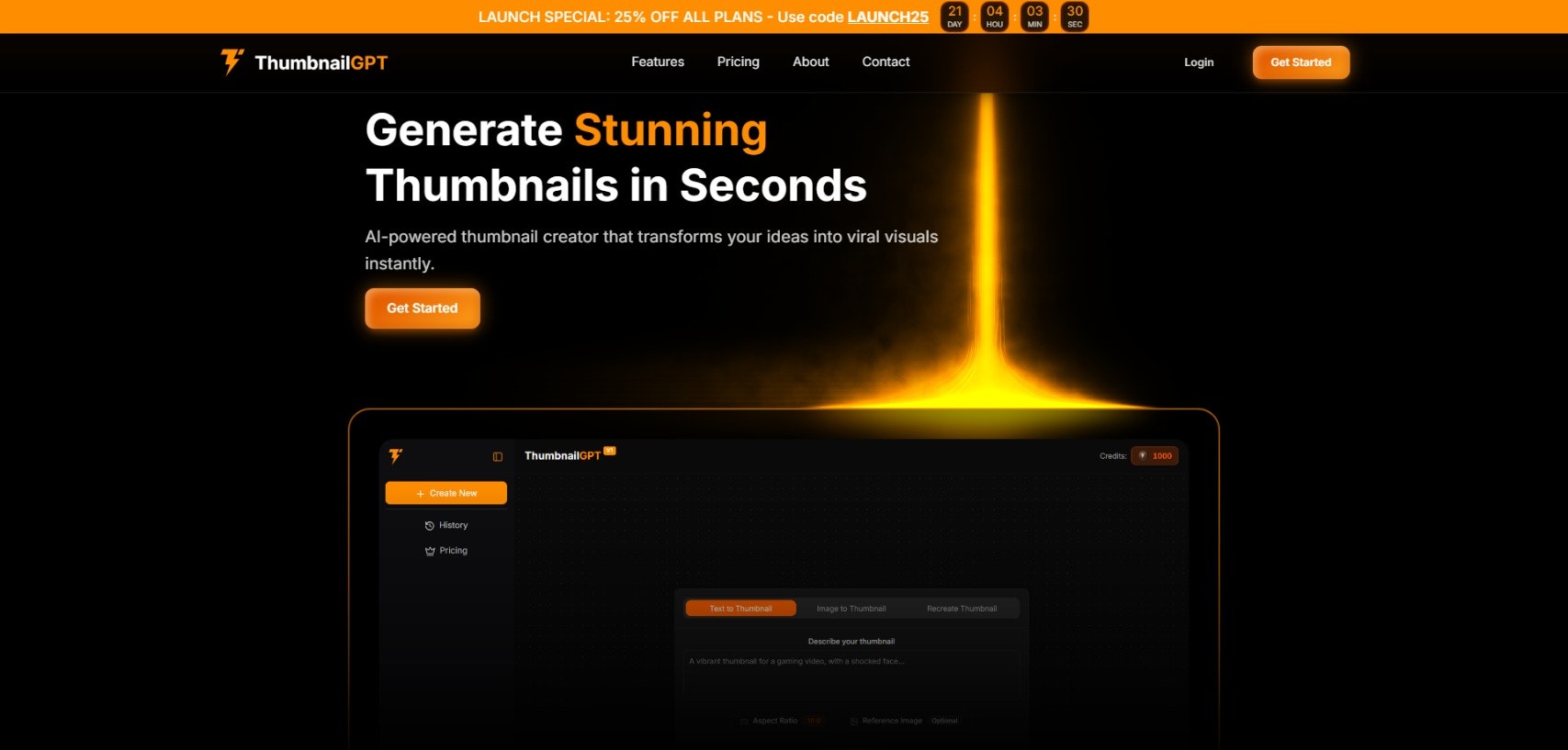 ThumbnailGPT - Main product screenshot demonstrating key features and user interface