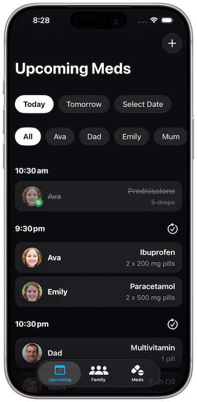 FamilyMeds - Main product screenshot demonstrating key features and user interface