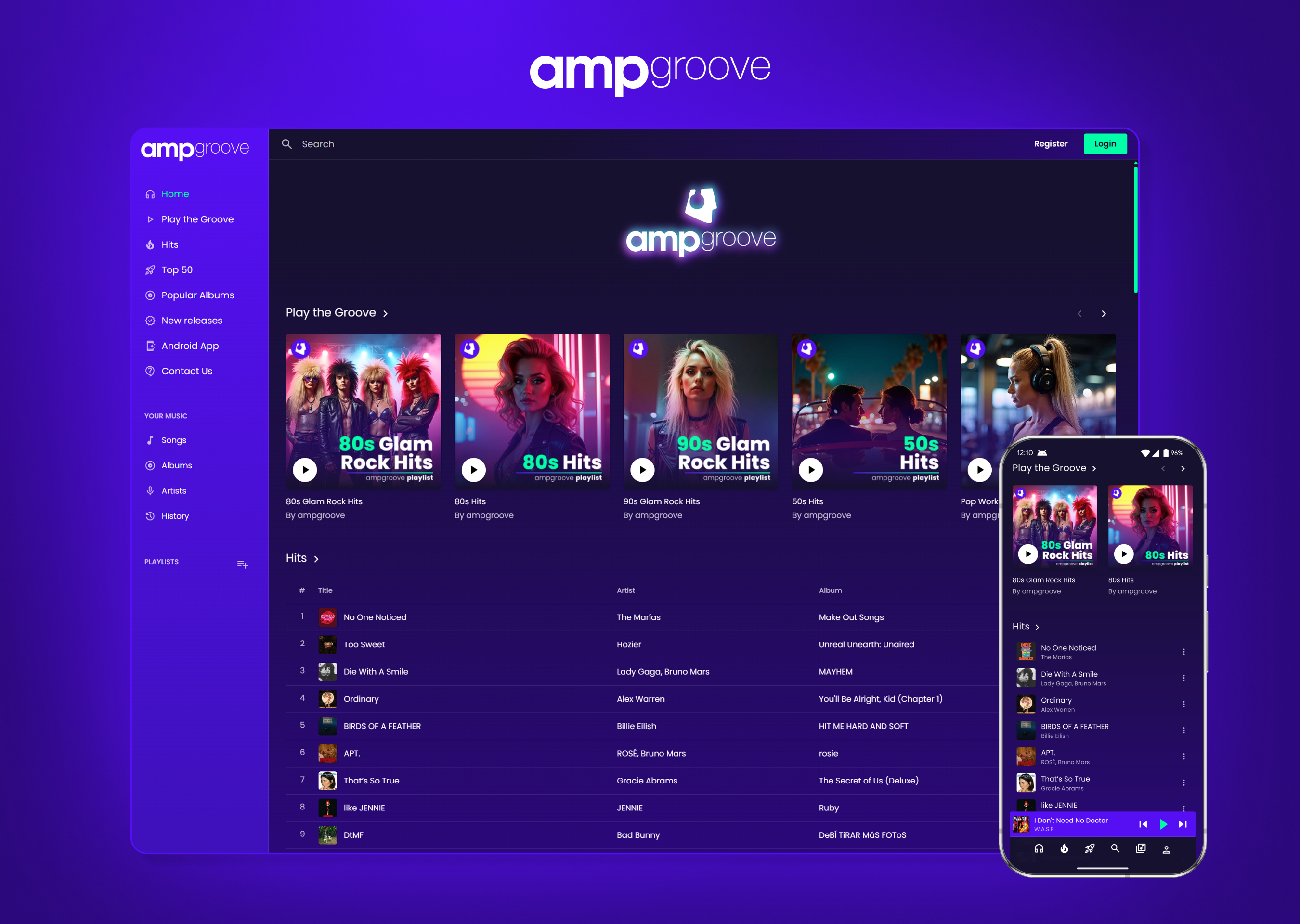 Mídia 8 de Ampgroove - Transmita todas as músicas, músicas ilimitadas e listas de reprodução personalizadas.