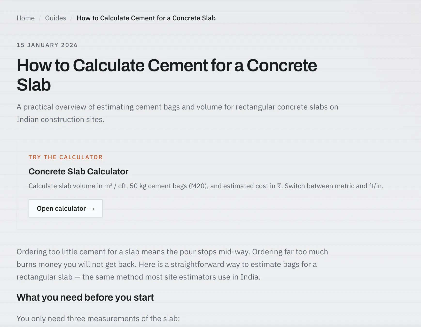 Cement & Concrete Calculator screenshot