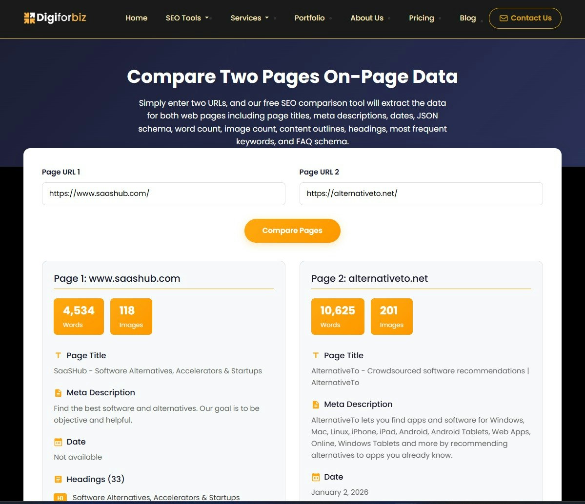 Free Page Comparison Tool