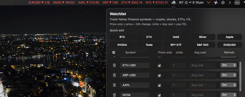 MarketPulseBar: Stocks, Crypto, Mac App screenshot 4