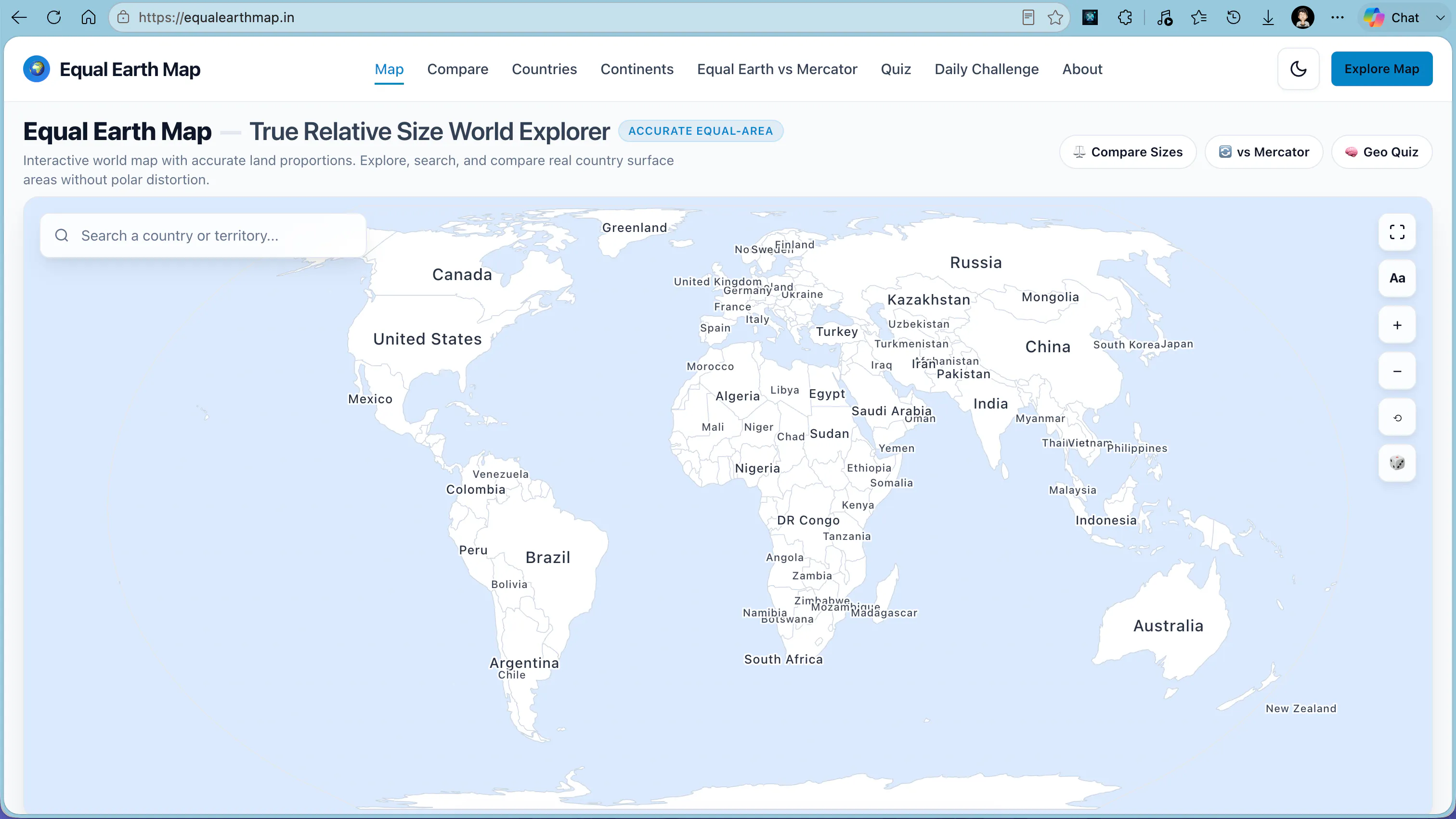 Equal Earth Map — Interactive World Map gallery image