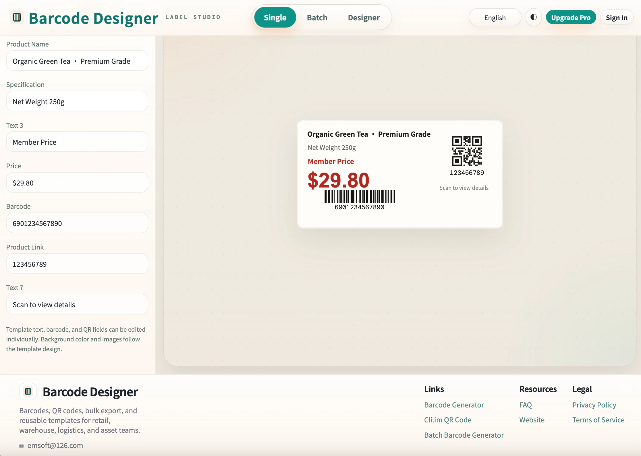 https://www.barcodes.design screenshot 2