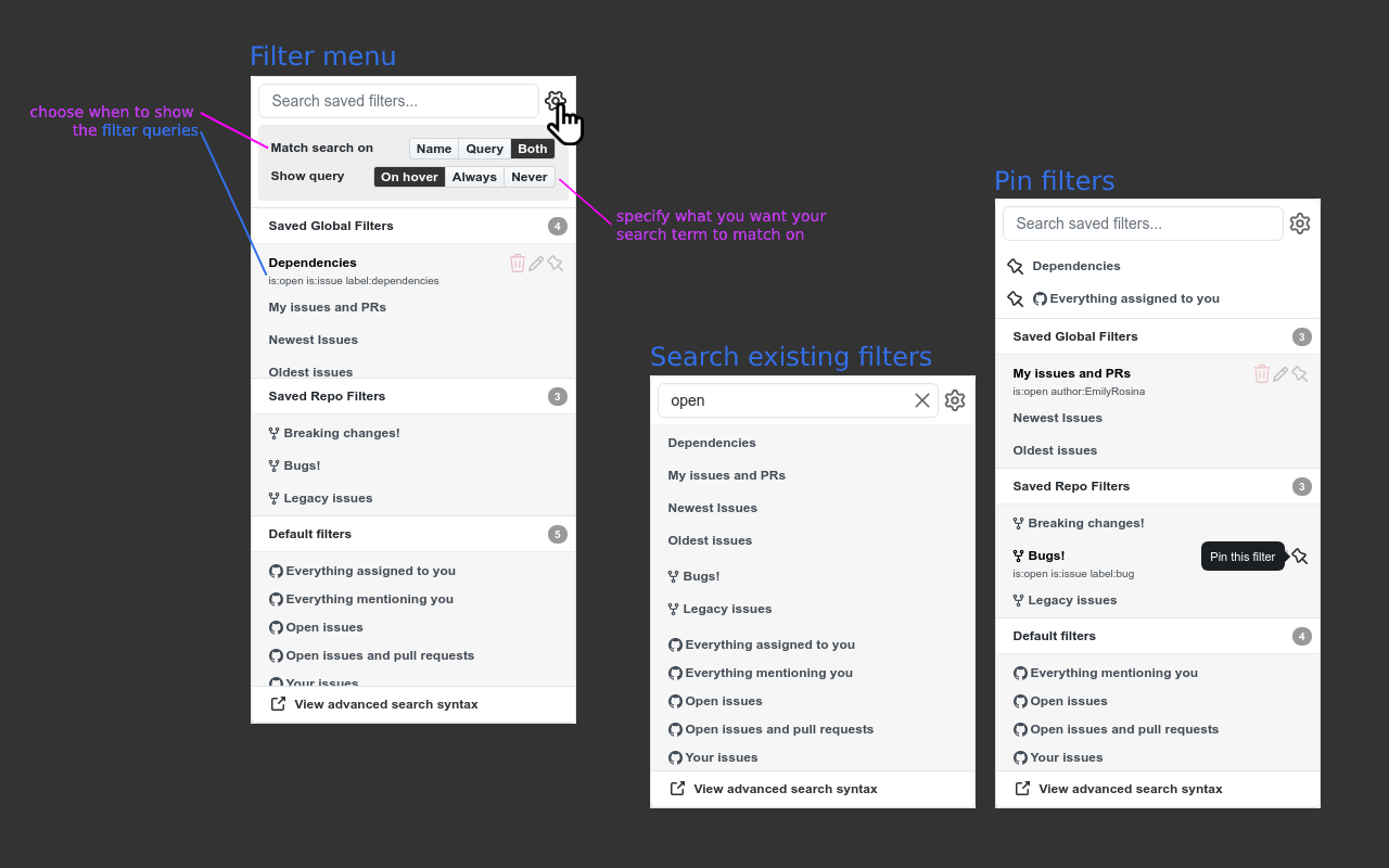 Github Saved Filters gallery image
