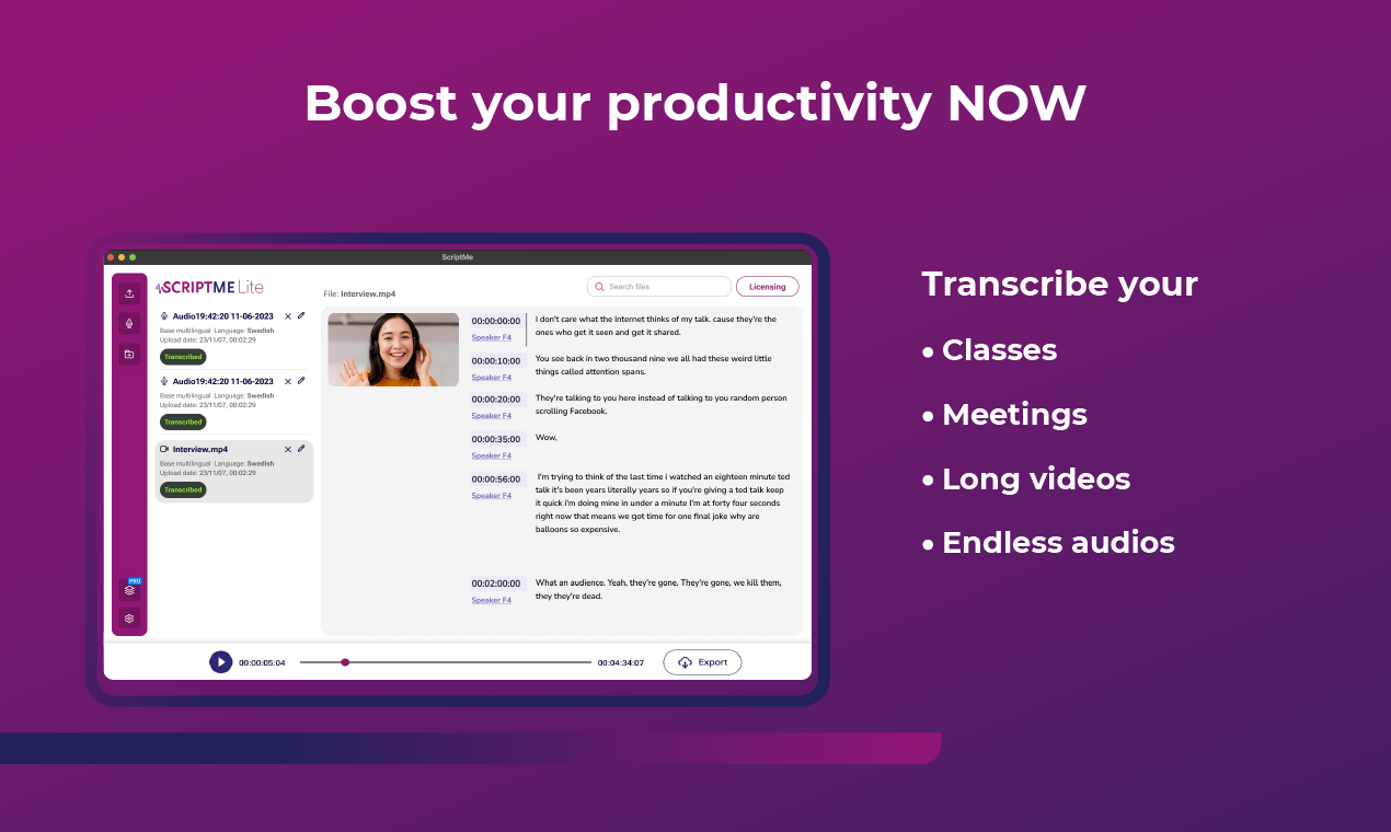 ScriptMe Lite - Transcribe unlimited audio and video to text media 3