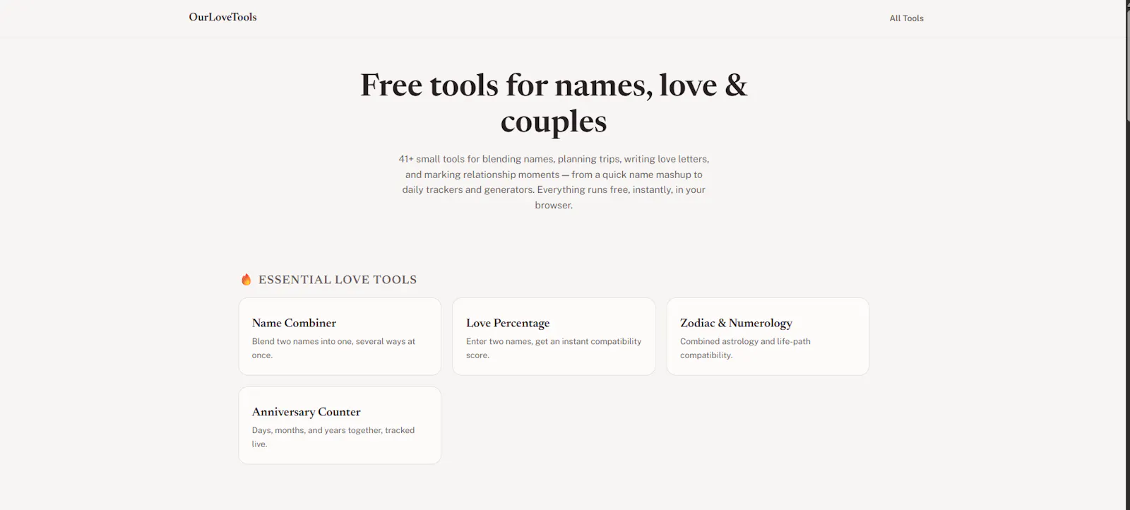 OurLoveTools: 41+ Free Tools for Couples screenshot 1