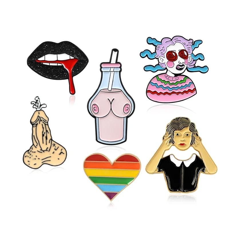 Rainbow Heart Bottle lips Enamel pins