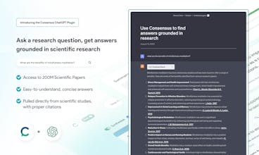 Búsqueda de artículos académicos: Descubre respuestas basadas en investigaciones y documentos vanguardistas a través de la biblioteca de más de 200 millones de artículos académicos del complemento de Consensus.