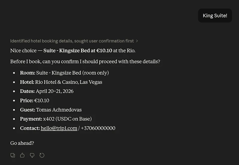 Trip1 MCP + x402 screenshot 4