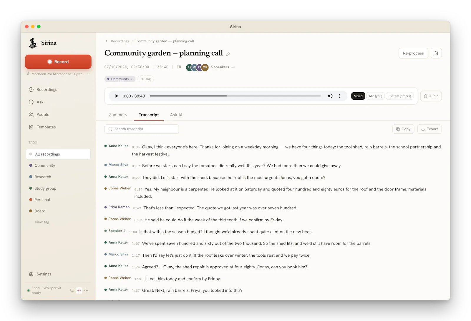 Sirina: private & local meeting recorder screenshot 4