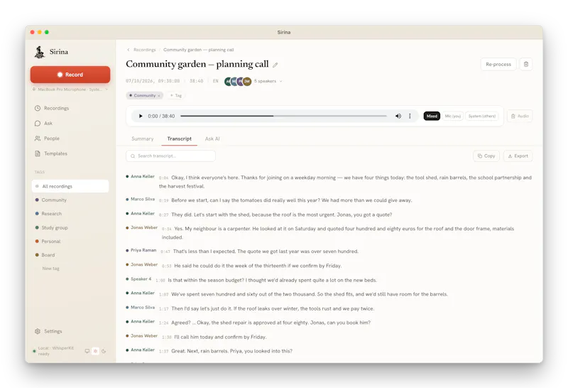 Sirina: private & local meeting recorder screenshot 4