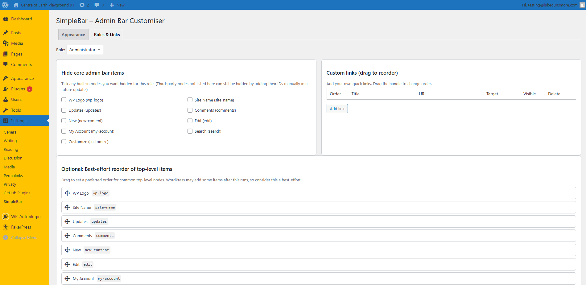 SimpleBar - WP Admin Bar Customizer - Screenshot 3 showing product features and functionality