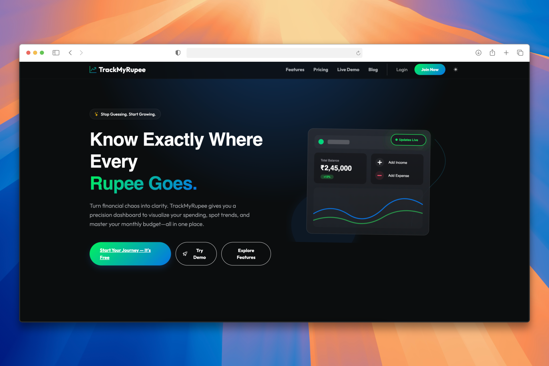 TrackMyRupee - Main product screenshot demonstrating key features and user interface