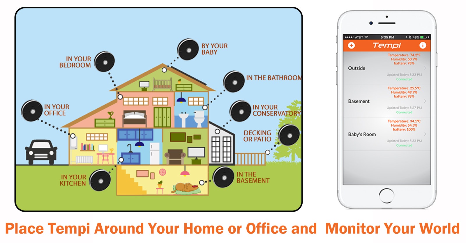 Tempi A Bluetooth Indoor/Outdoor Thermometer with Humidity Product