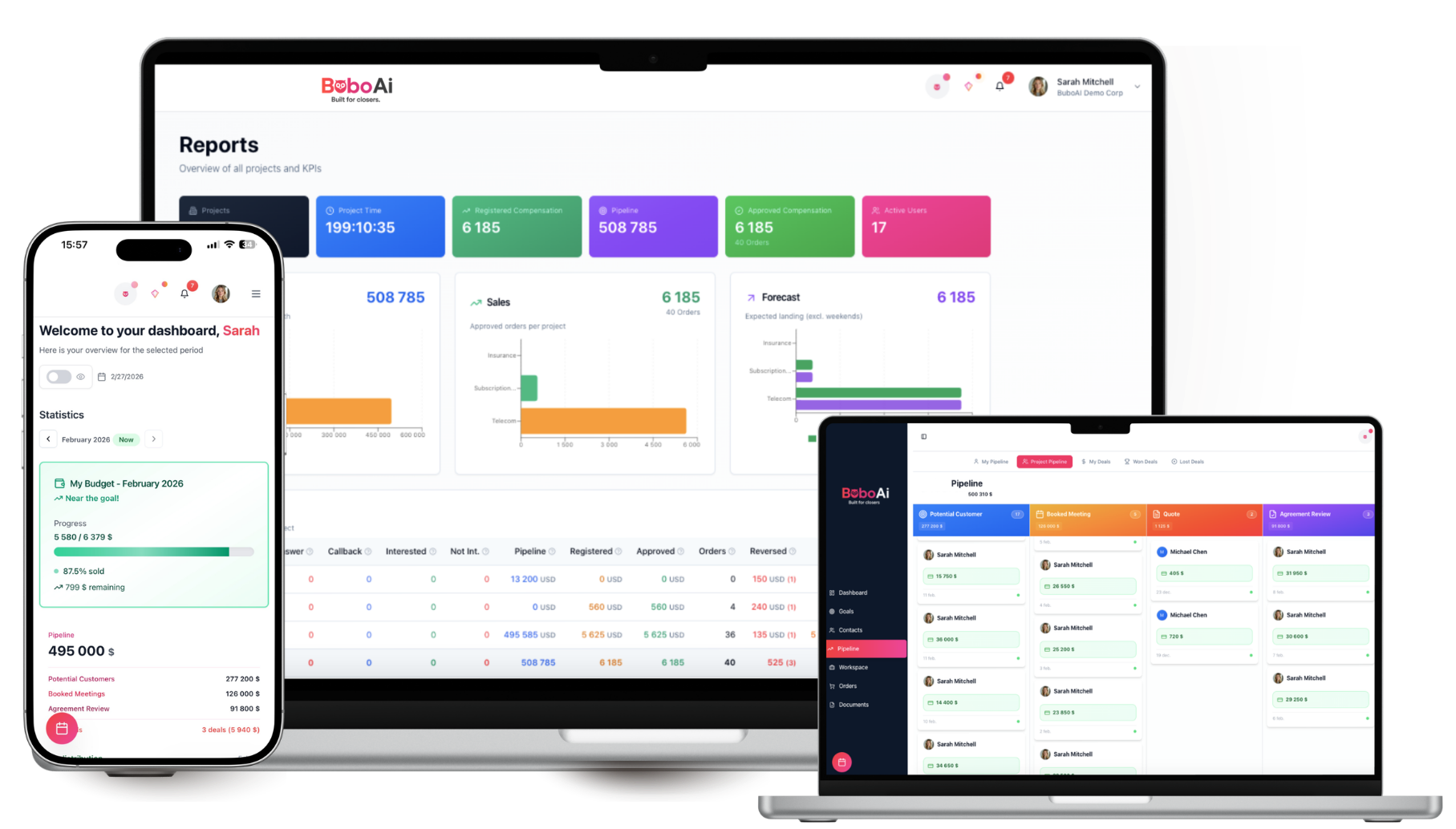 BuboAi CRM for Sales teams - Main product screenshot demonstrating key features and user interface