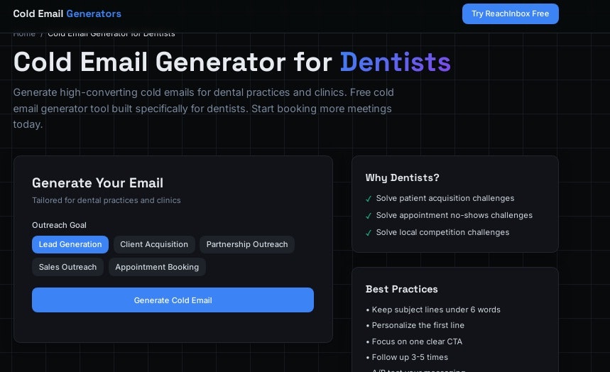 Cold Email Generators - Screenshot 2 showing product features and functionality