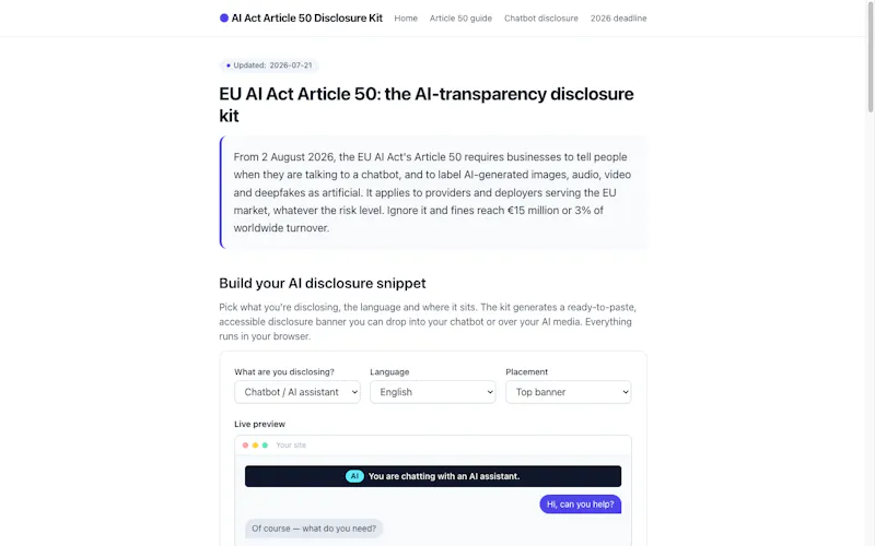 AI Act Article 50 Disclosure Kit screenshot 2