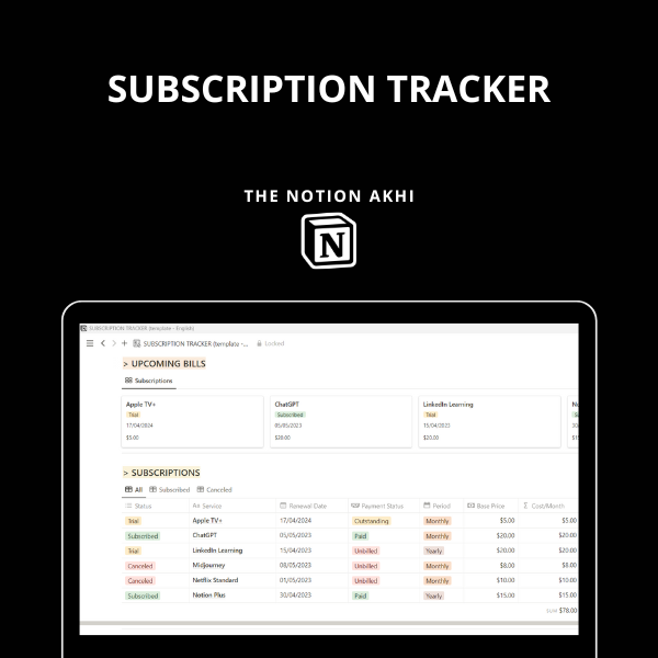 Modello di nozione - Tracker di abbonamento