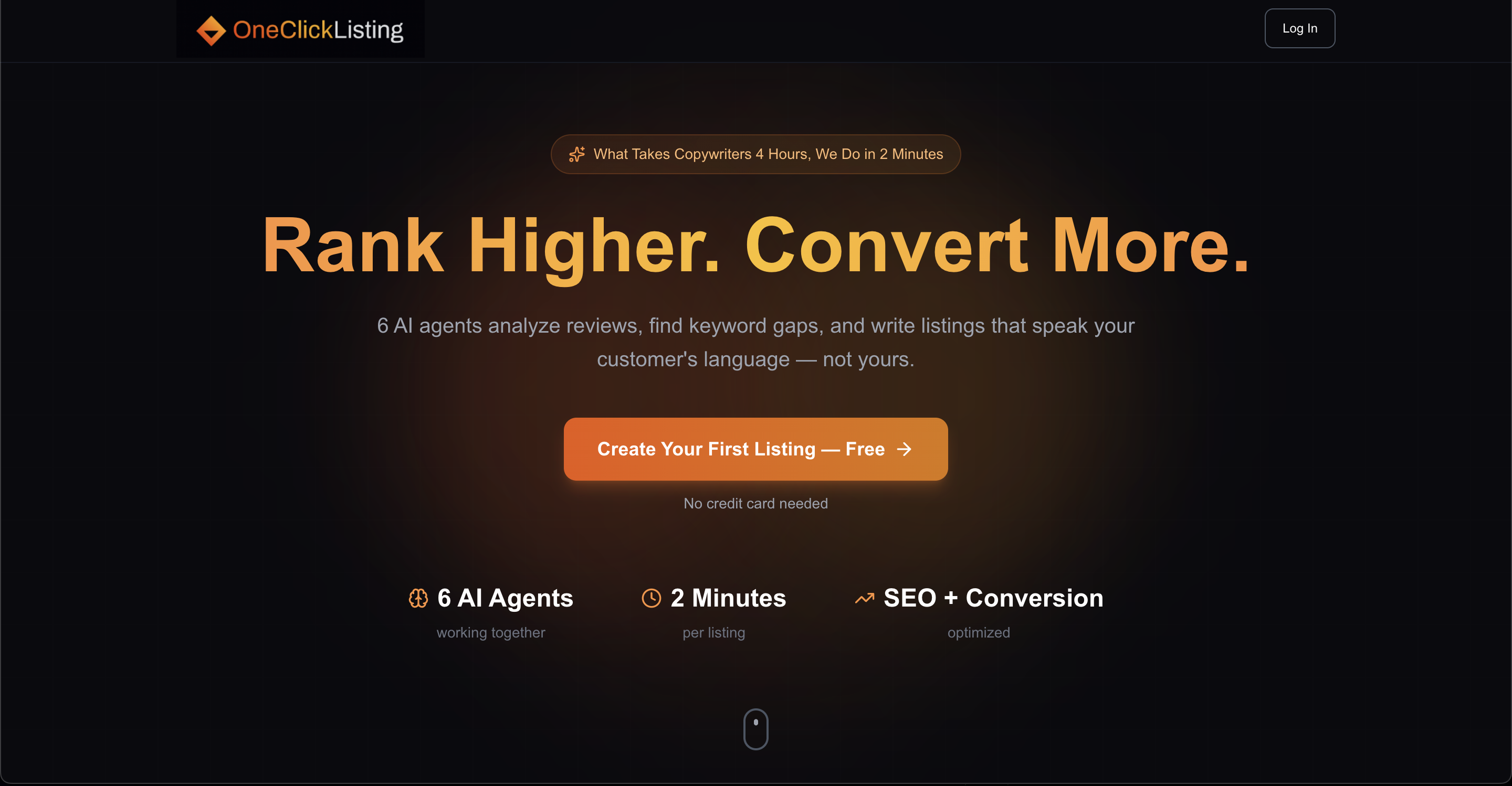 OneClickListing.ai - Main product screenshot demonstrating key features and user interface