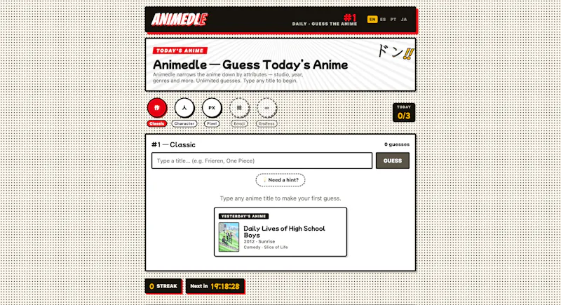 Animedle — Daily Anime Guessing Game screenshot 1