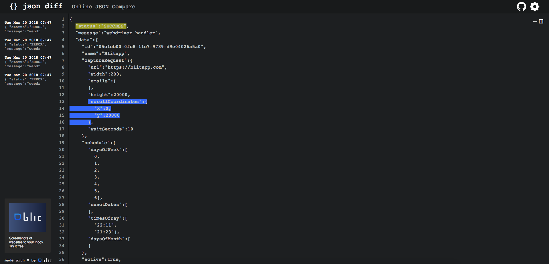 Online JSON Diff gallery image