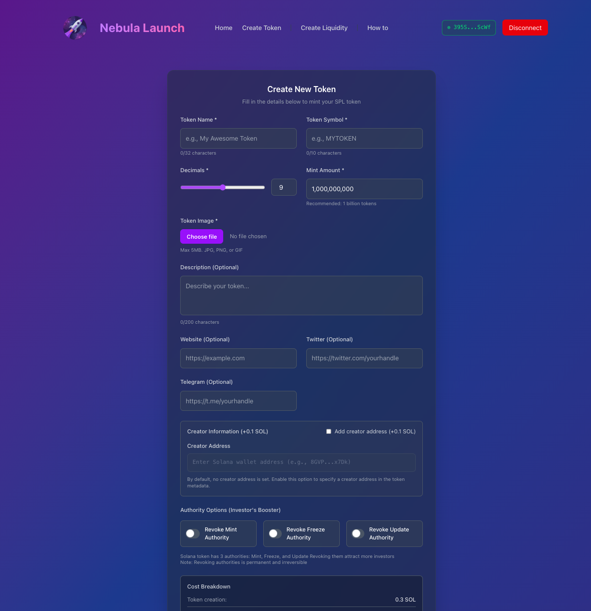 Lanzamiento de nebulosa - Crea tokens profesionales de solana en minutos media 3