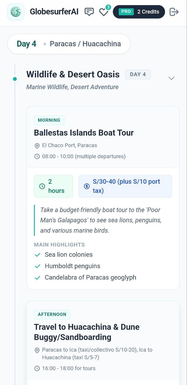 GlobesurferAI - Screenshot 2 showing product features and functionality