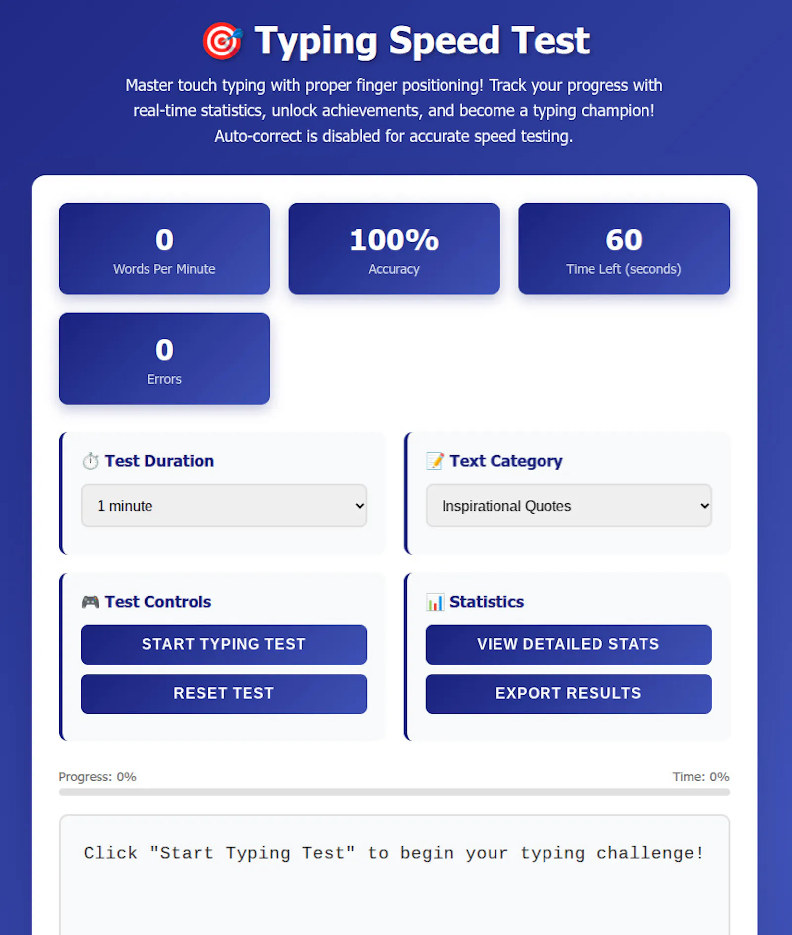 FreeWWW Typing Speed Test screenshot 1