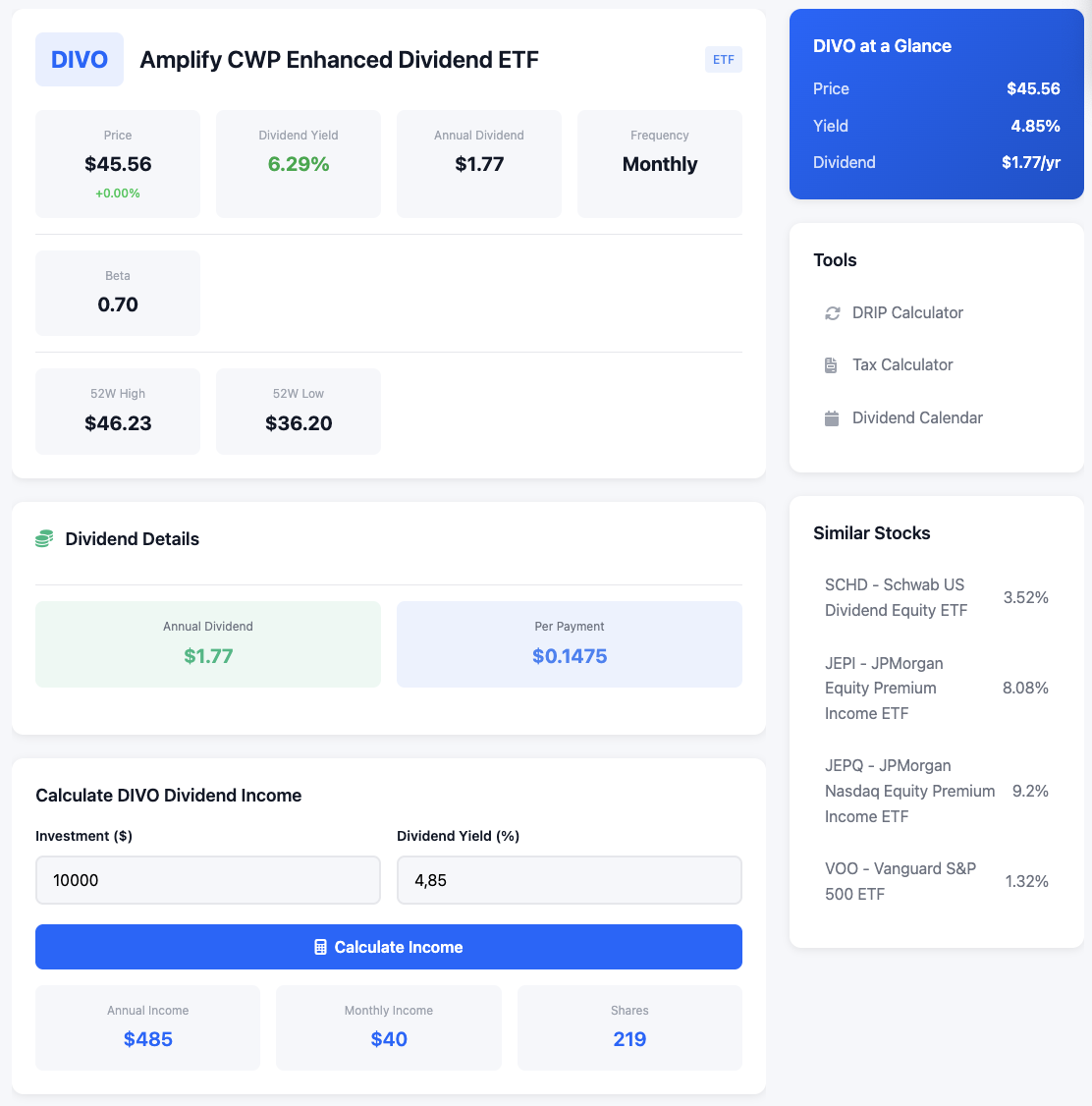 Dividend Calculator - Screenshot 3 showing product features and functionality