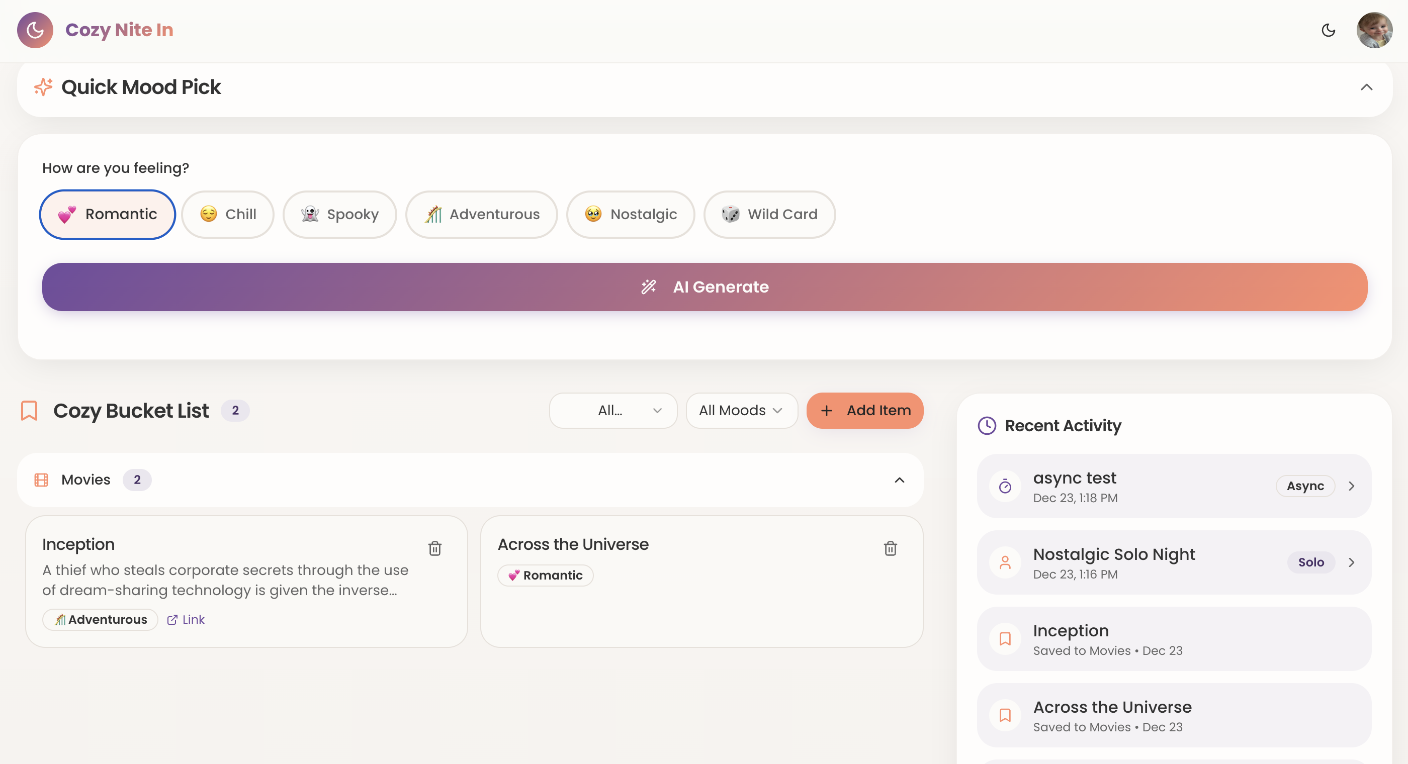 Cozy Nite In - Screenshot 4 showing product features and functionality