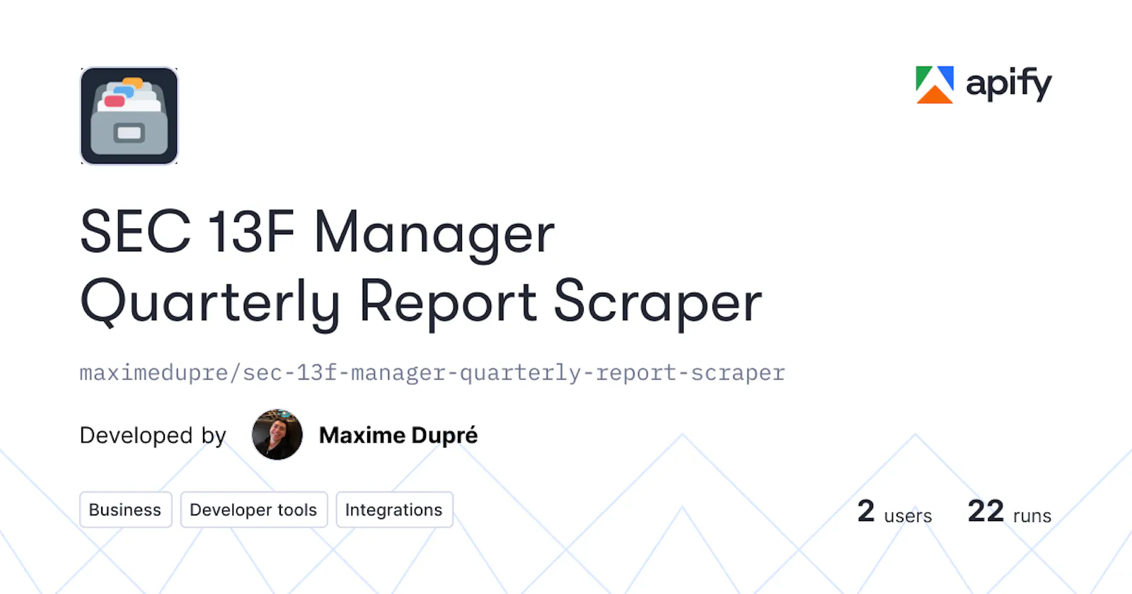 ApifySEC 13F Quarterly Report Scraper screenshot 1