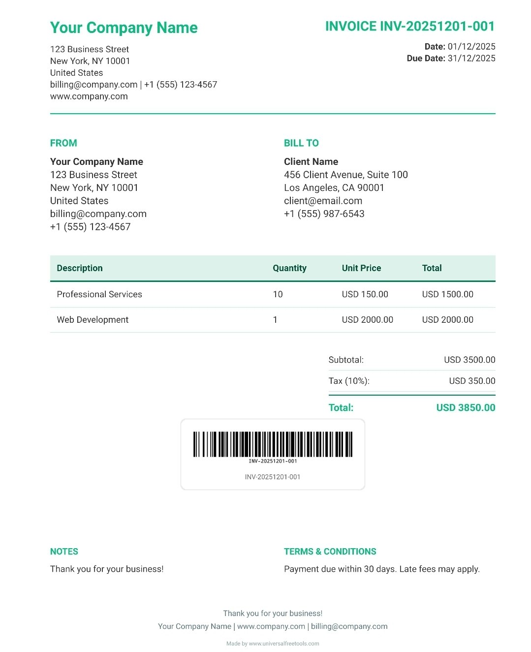 Professional Invoice Generator - Screenshot 2 showing product features and functionality